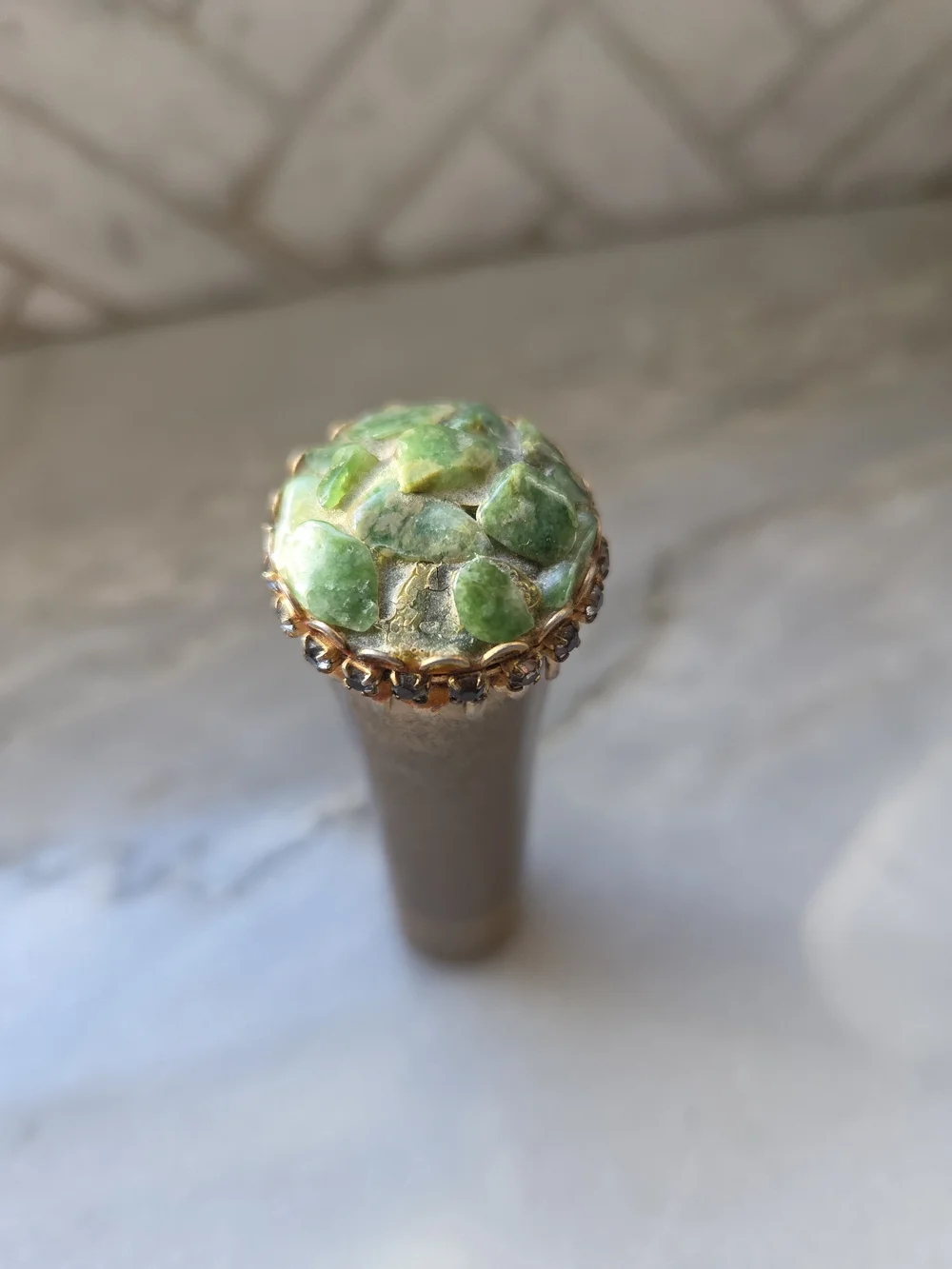 Vintage Rare Marian Bialac Lipstick Tube Genuine Jade Stones Crystals Intact